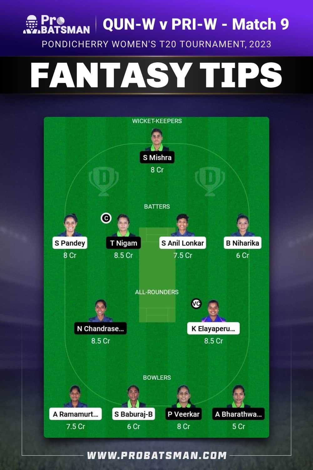 PRI-W vs QUN-W Dream11 Prediction - Fantasy Team 2 PRI-W vs QUN-W Dream11 Prediction - Fantasy Team 2