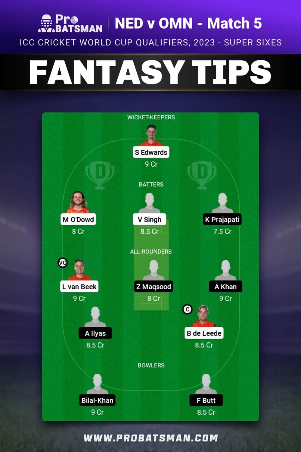 NED vs OMN Dream11 Prediction - Fantasy Team 1 NED vs OMN Dream11 Prediction - Fantasy Team 1