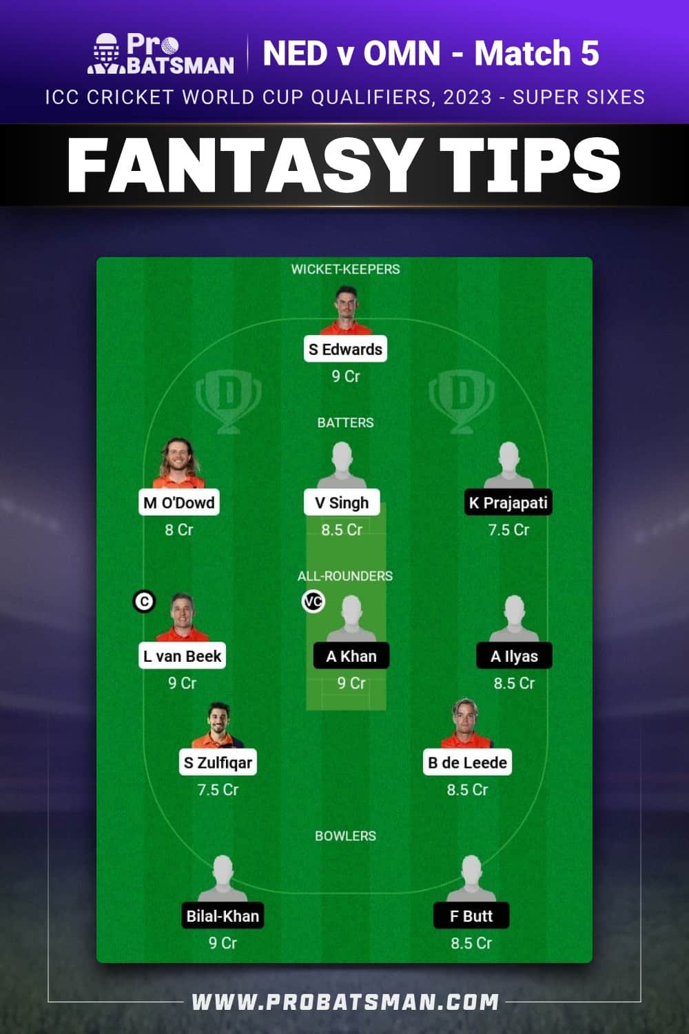 NED vs OMN Dream11 Prediction - Fantasy Team 2 NED vs OMN Dream11 Prediction - Fantasy Team 2
