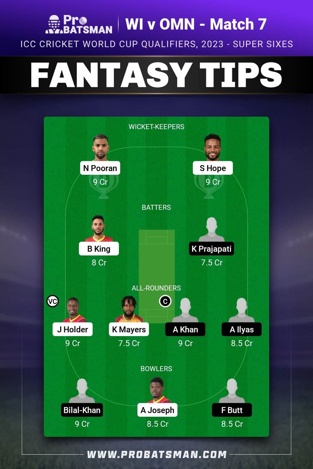 WI vs OMN Dream11 Prediction - Fantasy Team 1 WI vs OMN Dream11 Prediction - Fantasy Team 1
