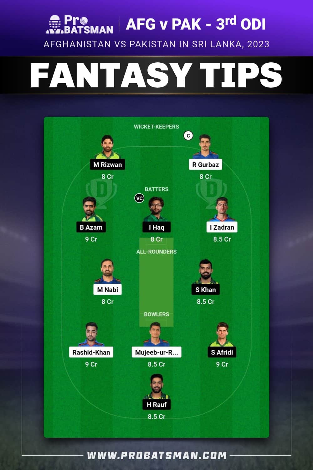 AFG vs PAK Dream11 Prediction - Fantasy Team 1