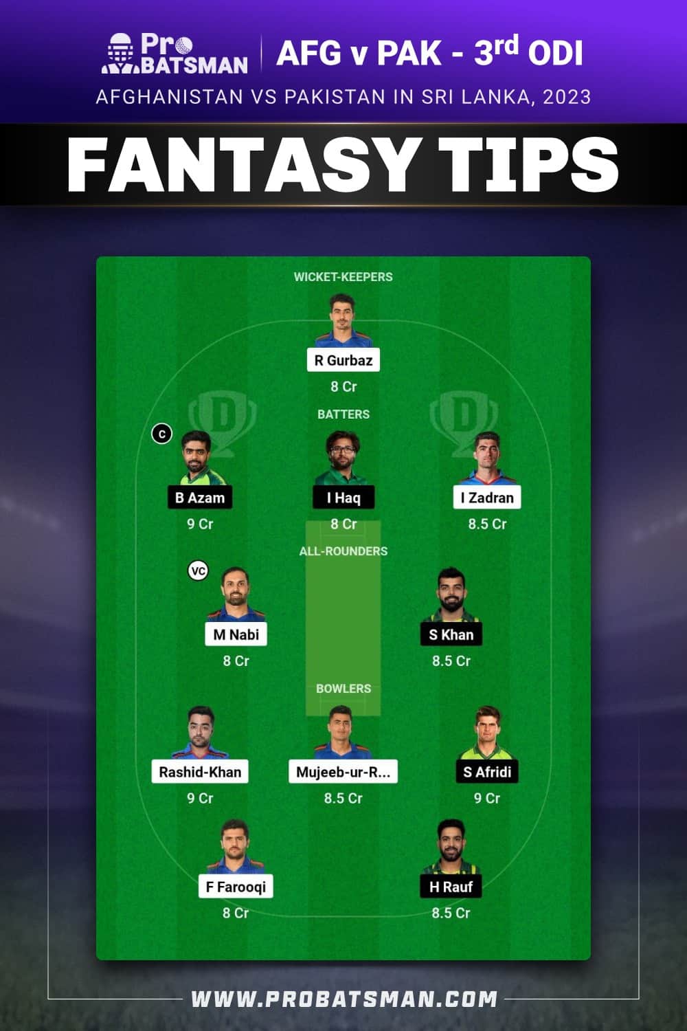 AFG vs PAK Dream11 Prediction - Fantasy Team 2