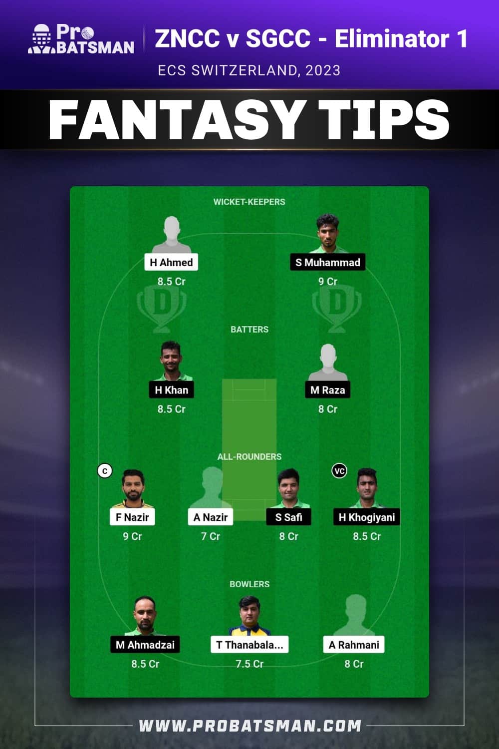 ZNCC vs SGCC Dream11 Prediction - Fantasy Team 1 ZNCC vs SGCC Dream11 Prediction - Fantasy Team 1