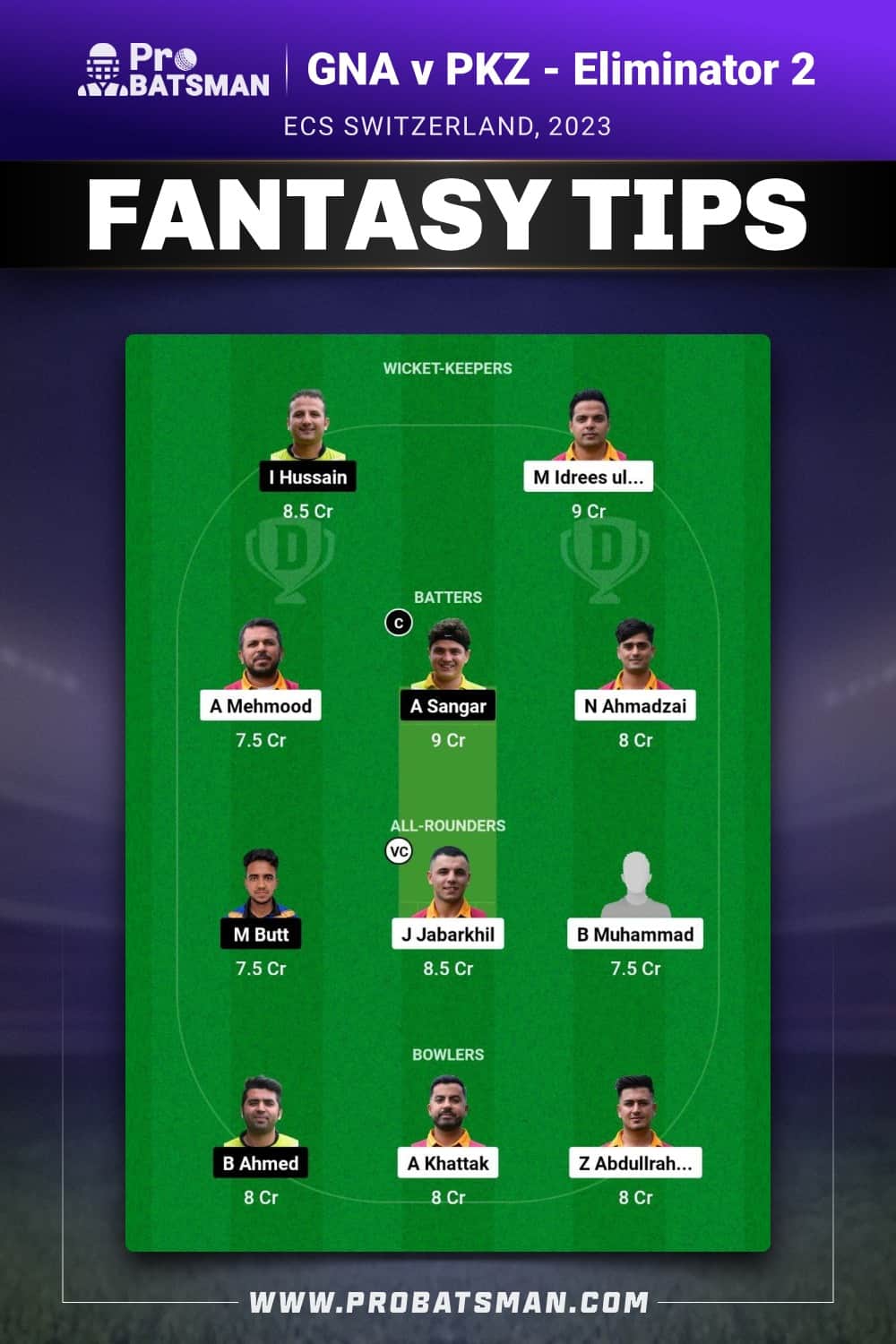 GNA vs PKZ Dream11 Prediction - Fantasy Team 1 GNA vs PKZ Dream11 Prediction - Fantasy Team 1