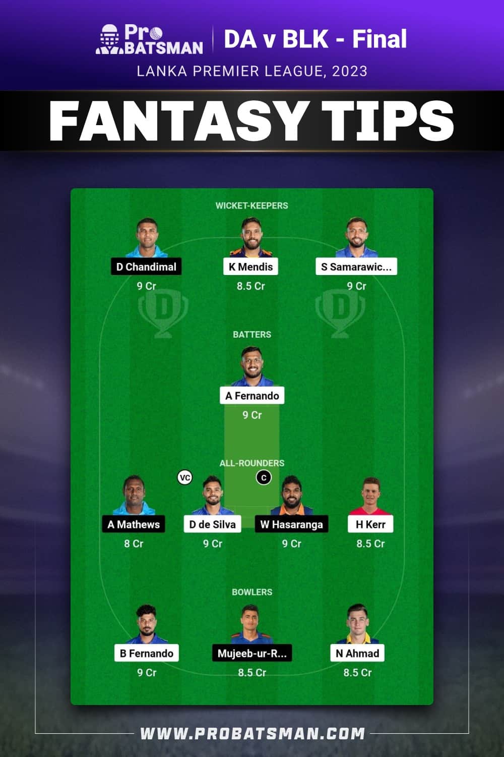 DA vs BLK Dream11 Prediction - Fantasy Team 1 DA vs BLK Dream11 Prediction - Fantasy Team 1