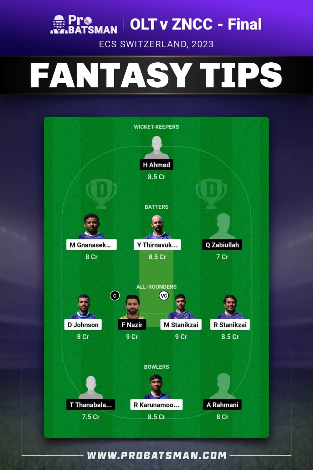 OLT vs ZNCC Dream11 Prediction - Fantasy Team 1 OLT vs ZNCC Dream11 Prediction - Fantasy Team 1