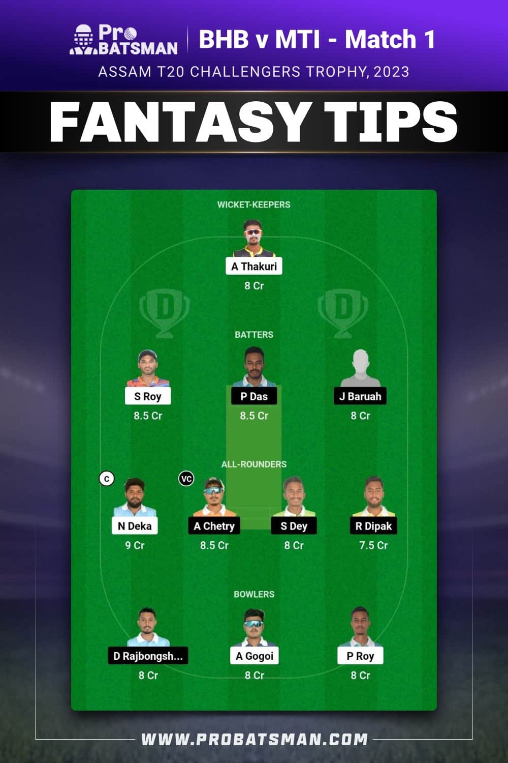 BHB vs MTI Dream11 Prediction - Fantasy Team 1 BHB vs MTI Dream11 Prediction - Fantasy Team 1