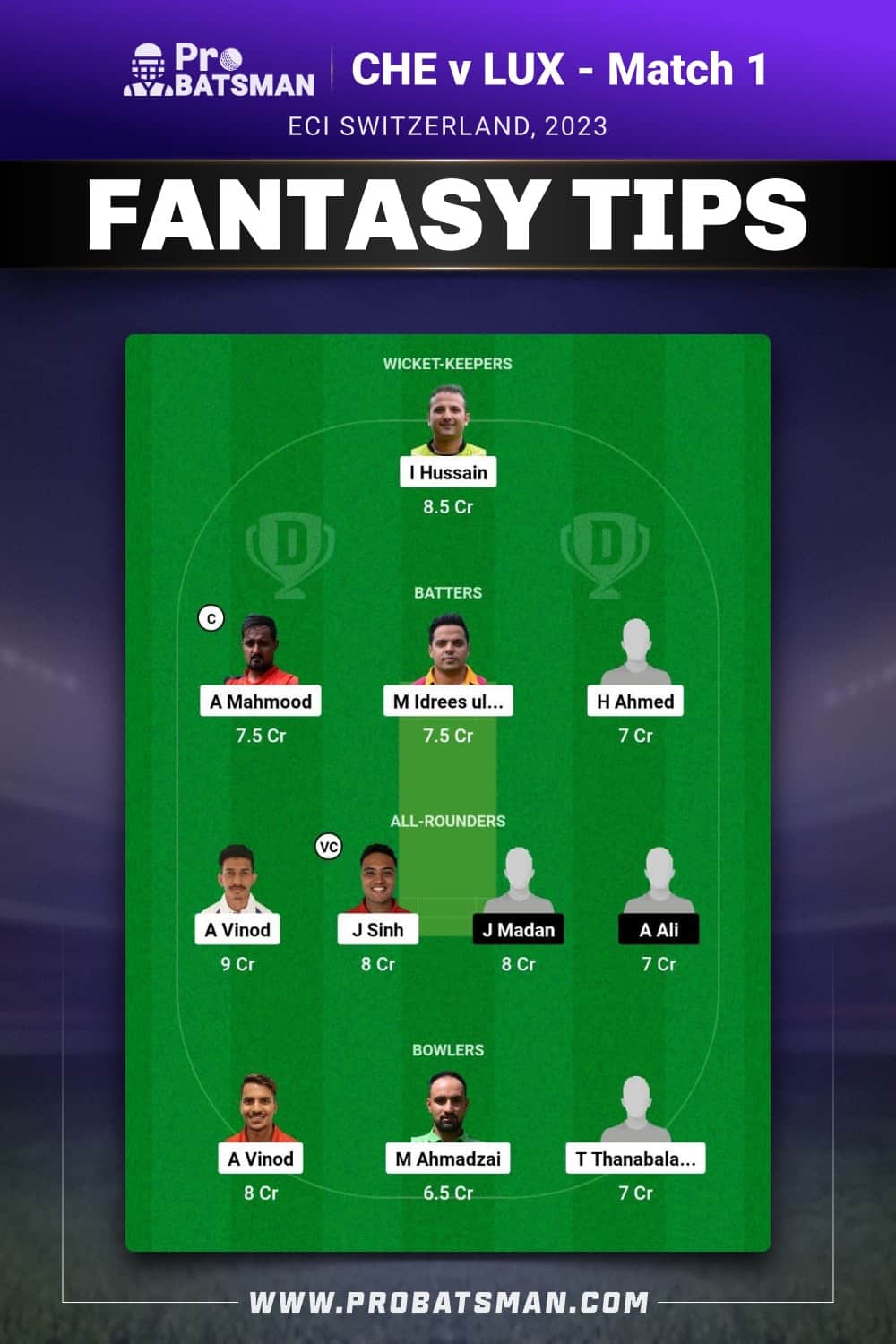 CHE vs LUX Dream11 Prediction - Fantasy Team 1 CHE vs LUX Dream11 Prediction - Fantasy Team 1