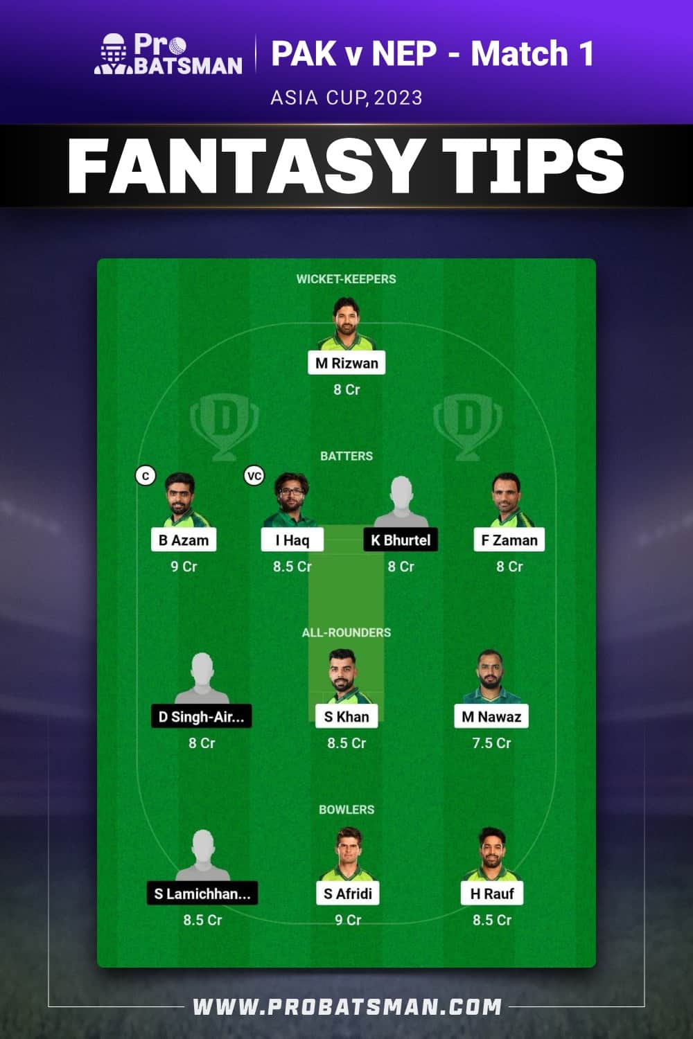 PAK vs NEP Dream11 Prediction - Fantasy Team 1 PAK vs NEP Dream11 Prediction - Fantasy Team 1
