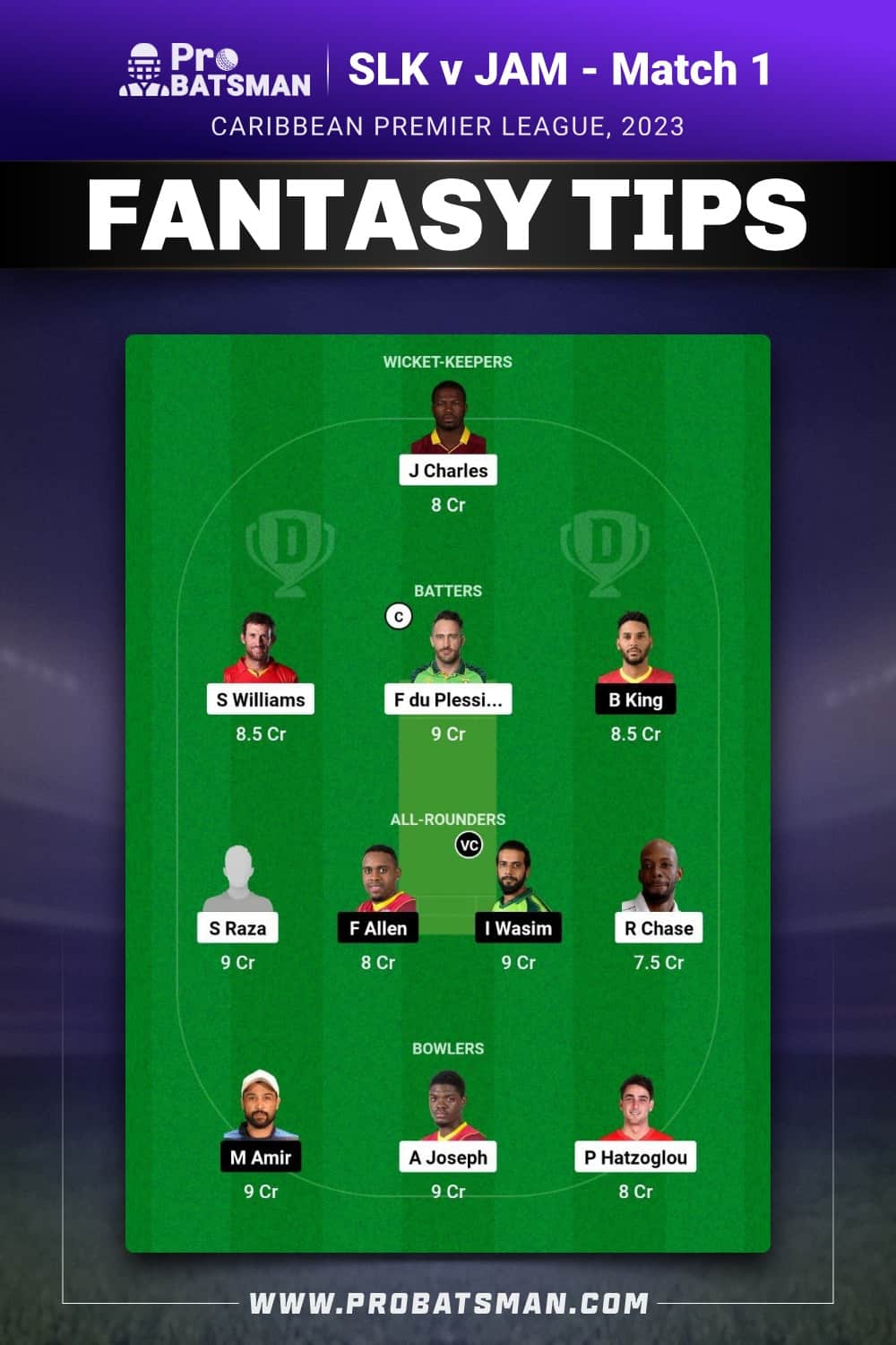 SLK vs JAM Dream11 Prediction - Fantasy Team 1 SLK vs JAM Dream11 Prediction - Fantasy Team 1