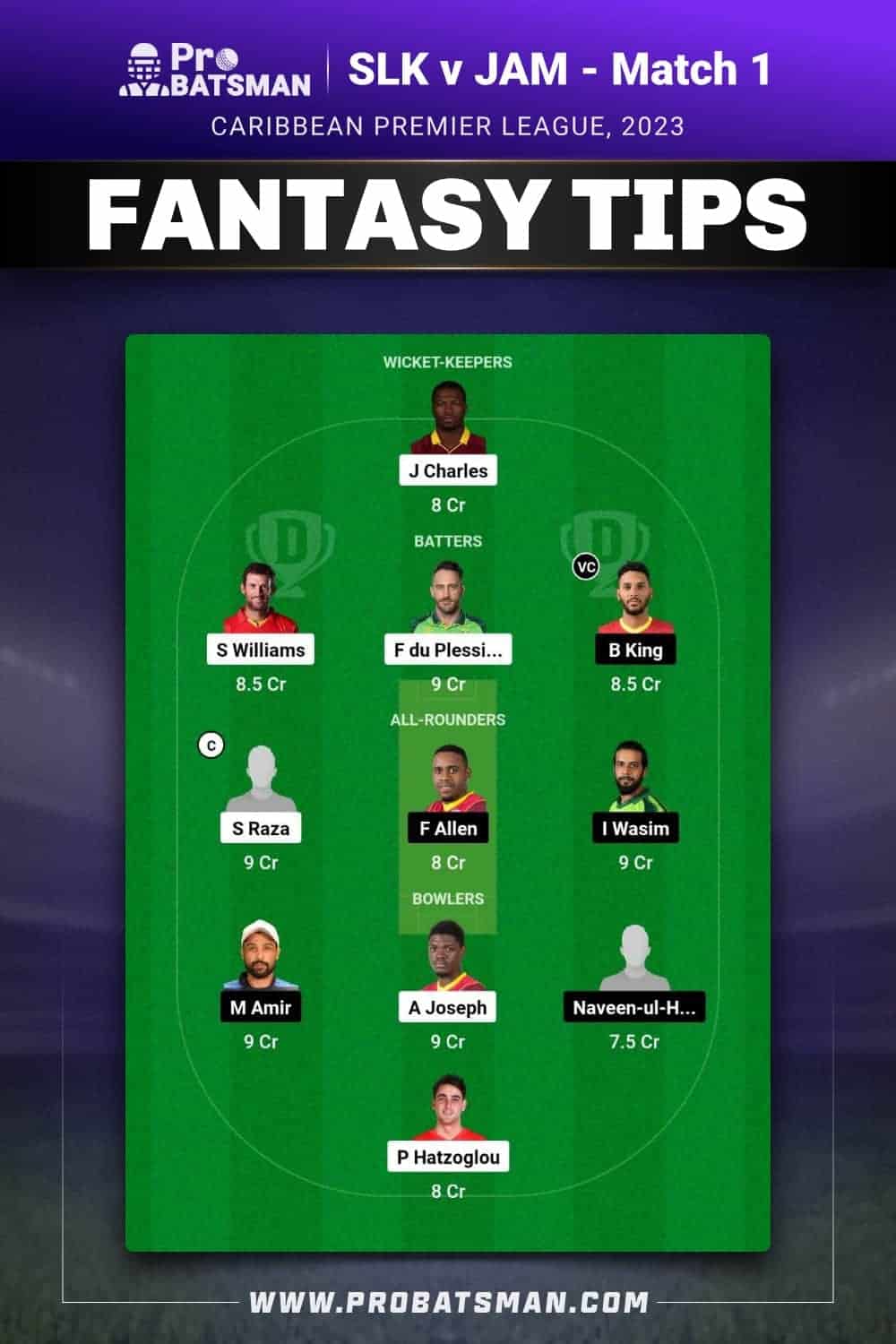 SLK vs JAM Dream11 Prediction - Fantasy Team 2 SLK vs JAM Dream11 Prediction - Fantasy Team 2
