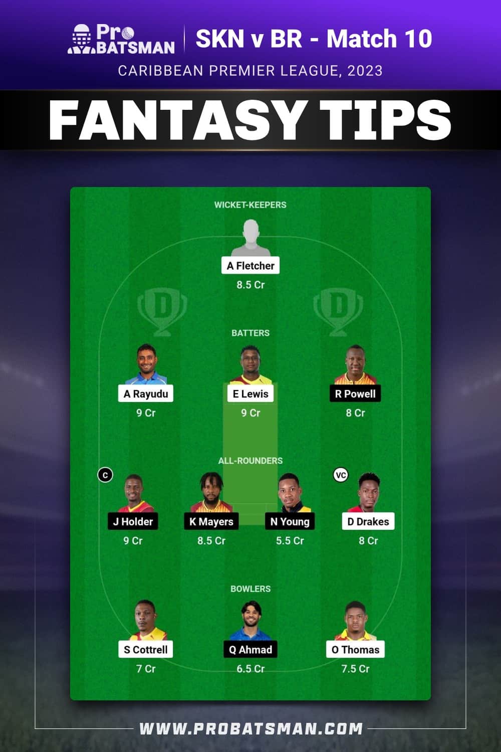 SKN vs BR Dream11 Prediction - Fantasy Team 1 SKN vs BR Dream11 Prediction - Fantasy Team 1