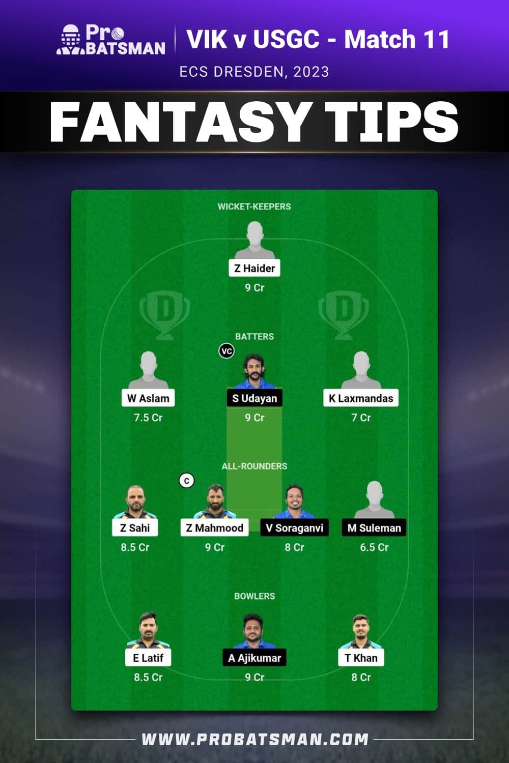 VIK vs USGC Dream11 Prediction - Fantasy Team 1