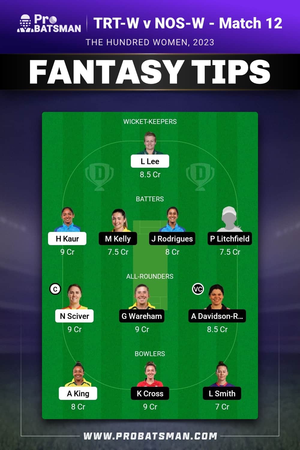 TRT-W vs NOS-W Dream11 Prediction - Fantasy Team 1 TRT-W vs NOS-W Dream11 Prediction - Fantasy Team 1