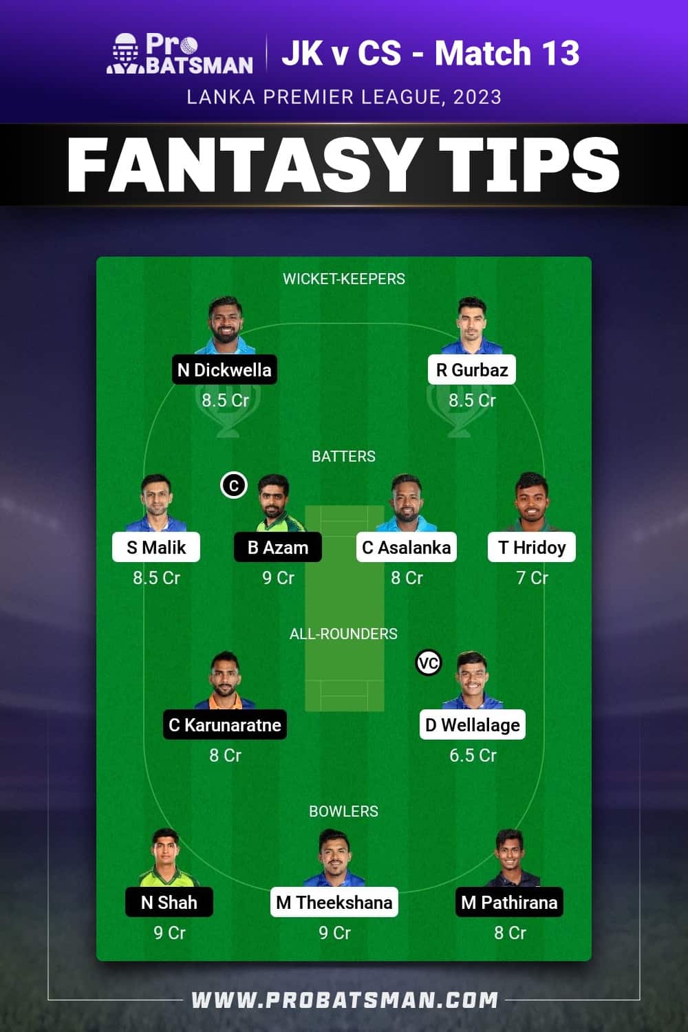 JK vs CS Dream11 Prediction - Fantasy Team 1 JK vs CS Dream11 Prediction - Fantasy Team 1