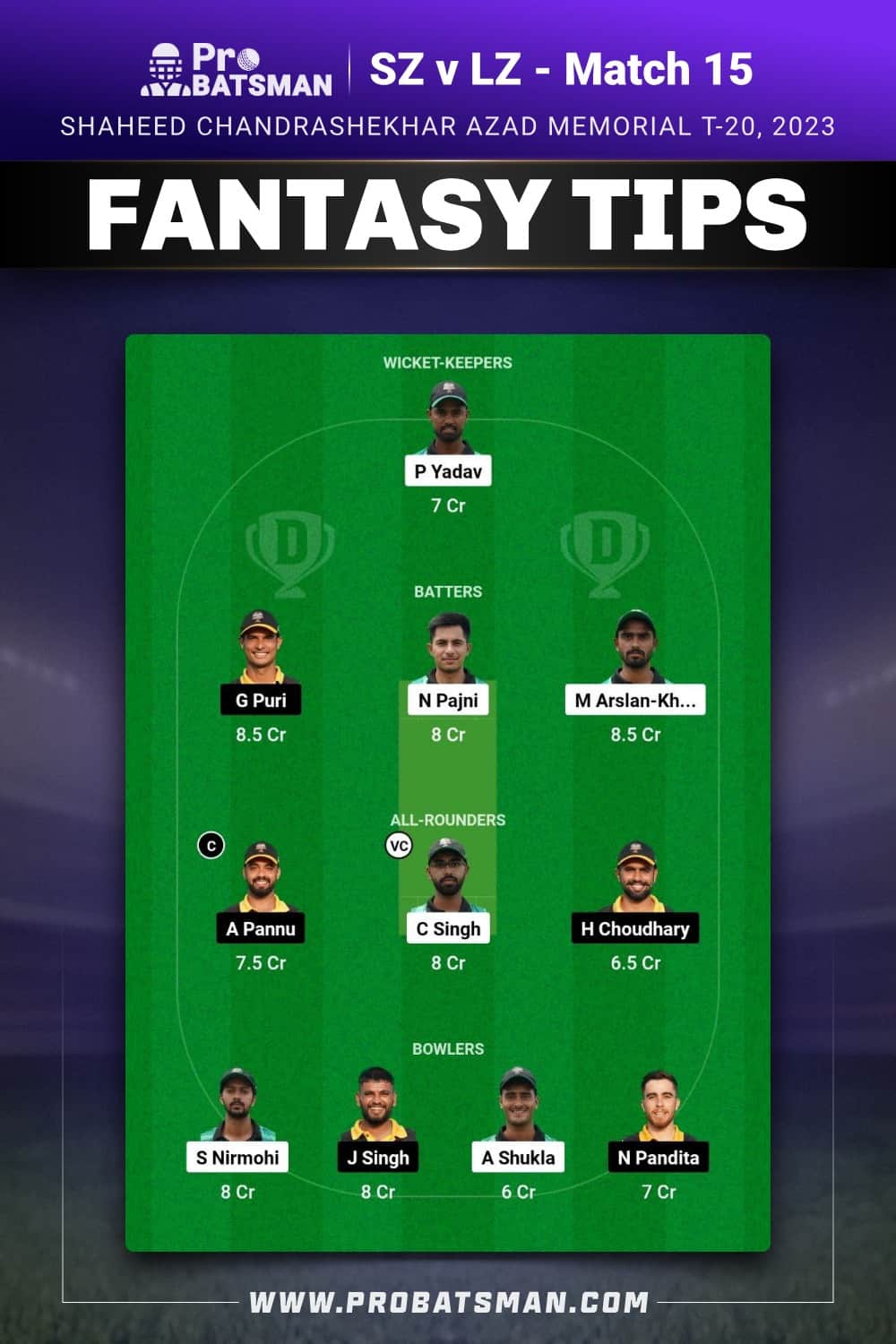 SZ vs LZ Dream11 Prediction - Fantasy Team 1 SZ vs LZ Dream11 Prediction - Fantasy Team 1