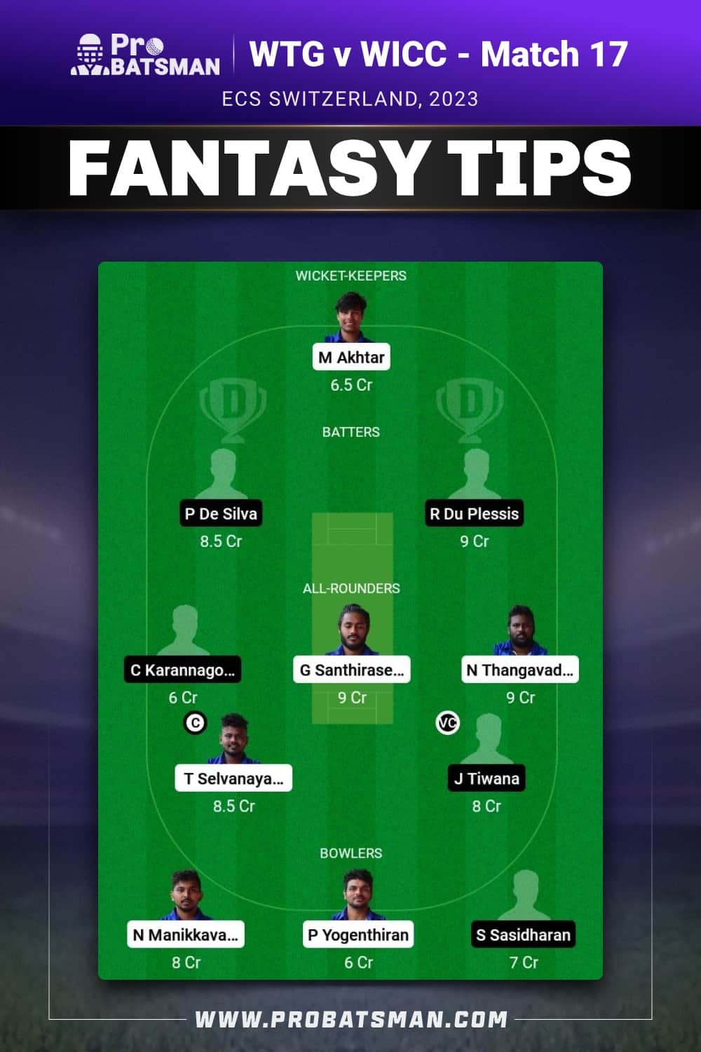 WTG vs WICC Dream11 Prediction - Fantasy Team 1 WTG vs WICC Dream11 Prediction - Fantasy Team 1