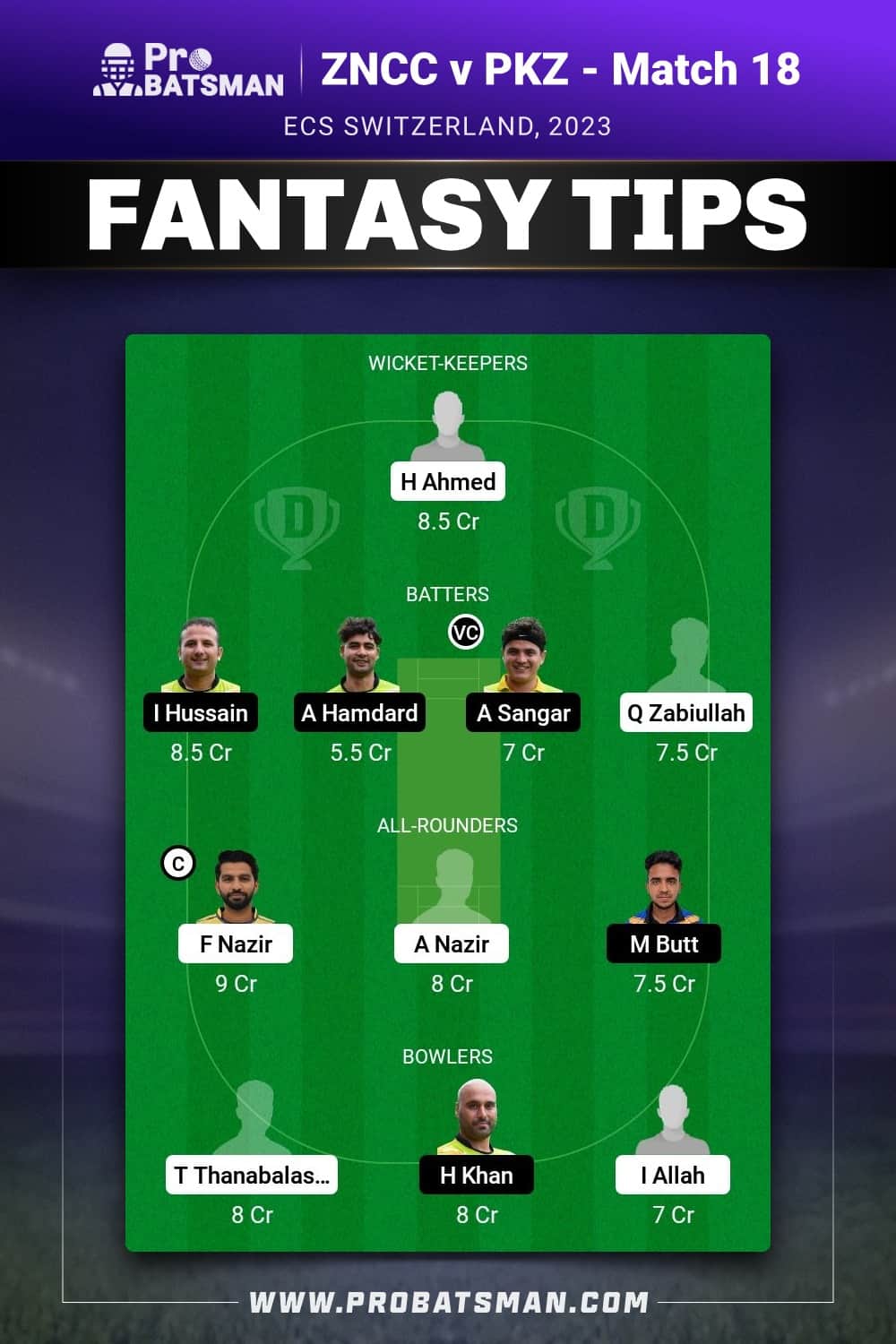 ZNCC vs PKZ Dream11 Prediction - Fantasy Team 1 ZNCC vs PKZ Dream11 Prediction - Fantasy Team 1