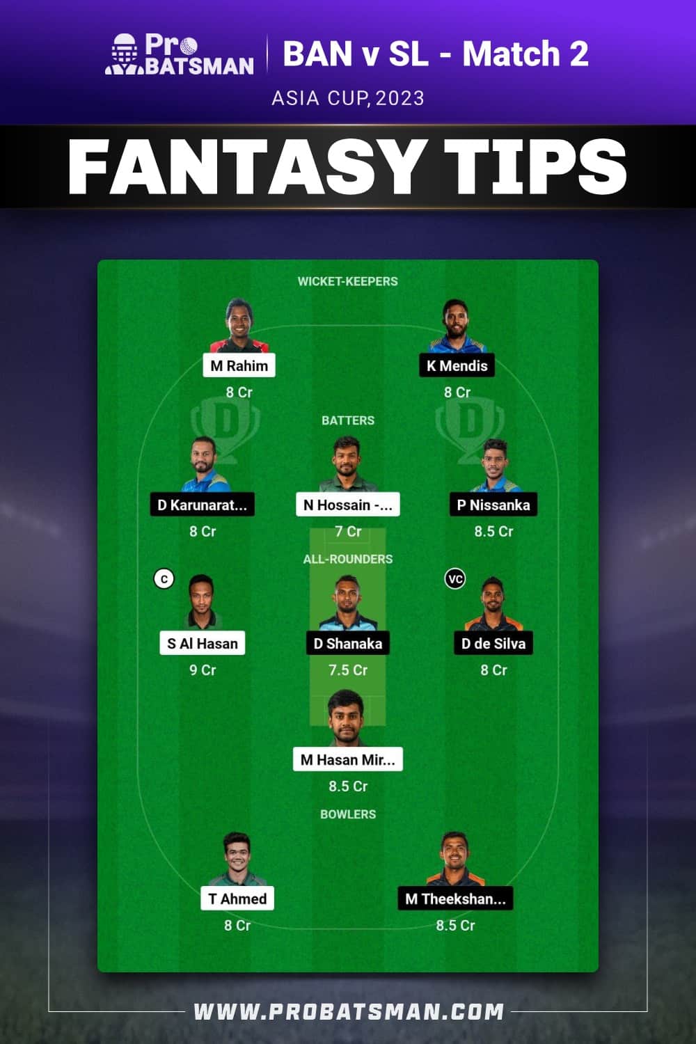 BAN vs SL Dream11 Prediction With Stats, Pitch Report & Player Record of Asia Cup, 2023 For Match 2
