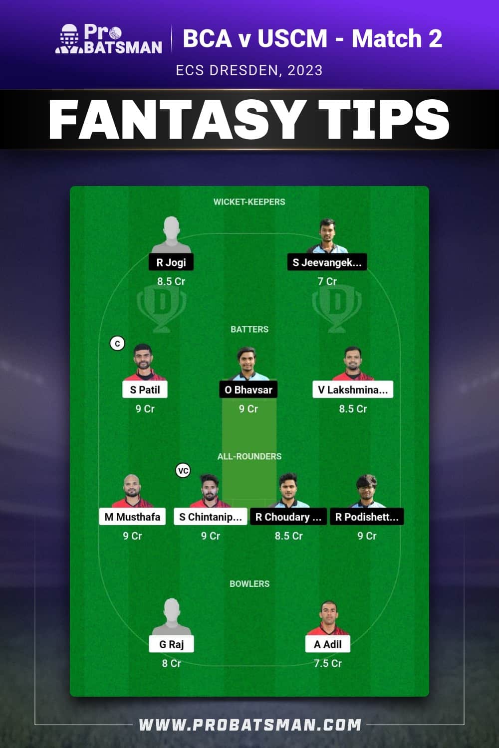 BCA vs USCM Dream11 Prediction - Fantasy Team 1