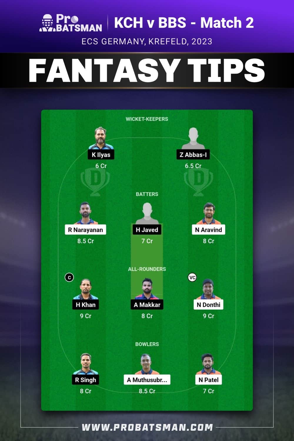 KCH vs BBS Dream11 Prediction - Fantasy Team 1 KCH vs BBS Dream11 Prediction - Fantasy Team 1