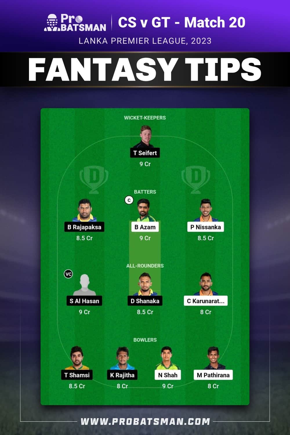 CS vs GT Dream11 Prediction - Fantasy Team 1 CS vs GT Dream11 Prediction - Fantasy Team 1