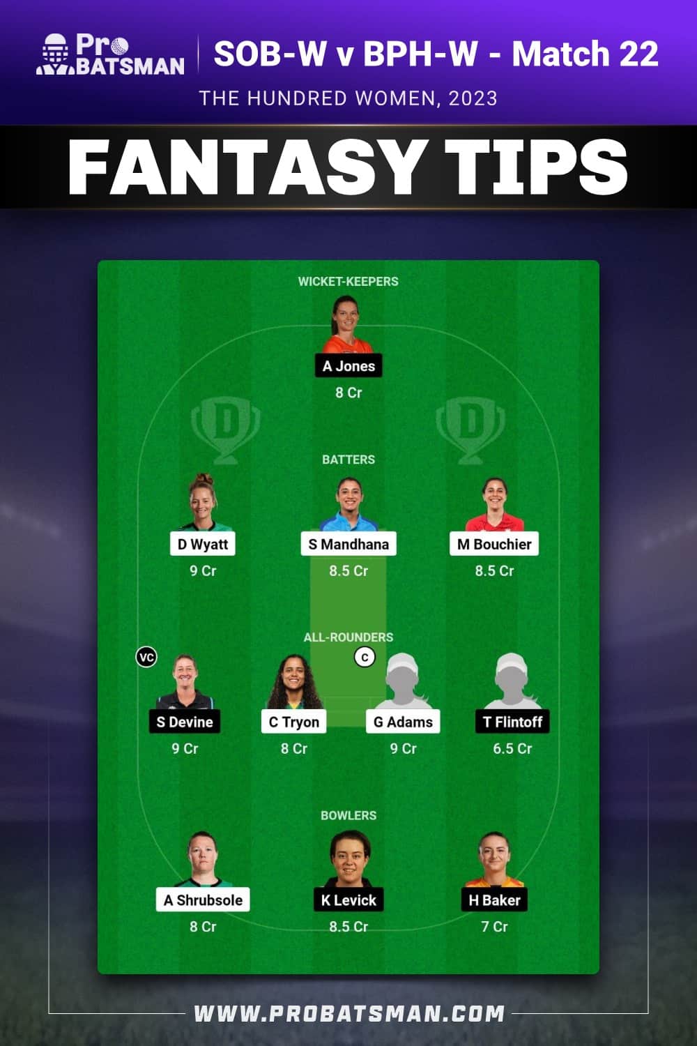 SOB-W vs BPH-W Dream11 Prediction - Fantasy Team 1 SOB-W vs BPH-W Dream11 Prediction - Fantasy Team 1