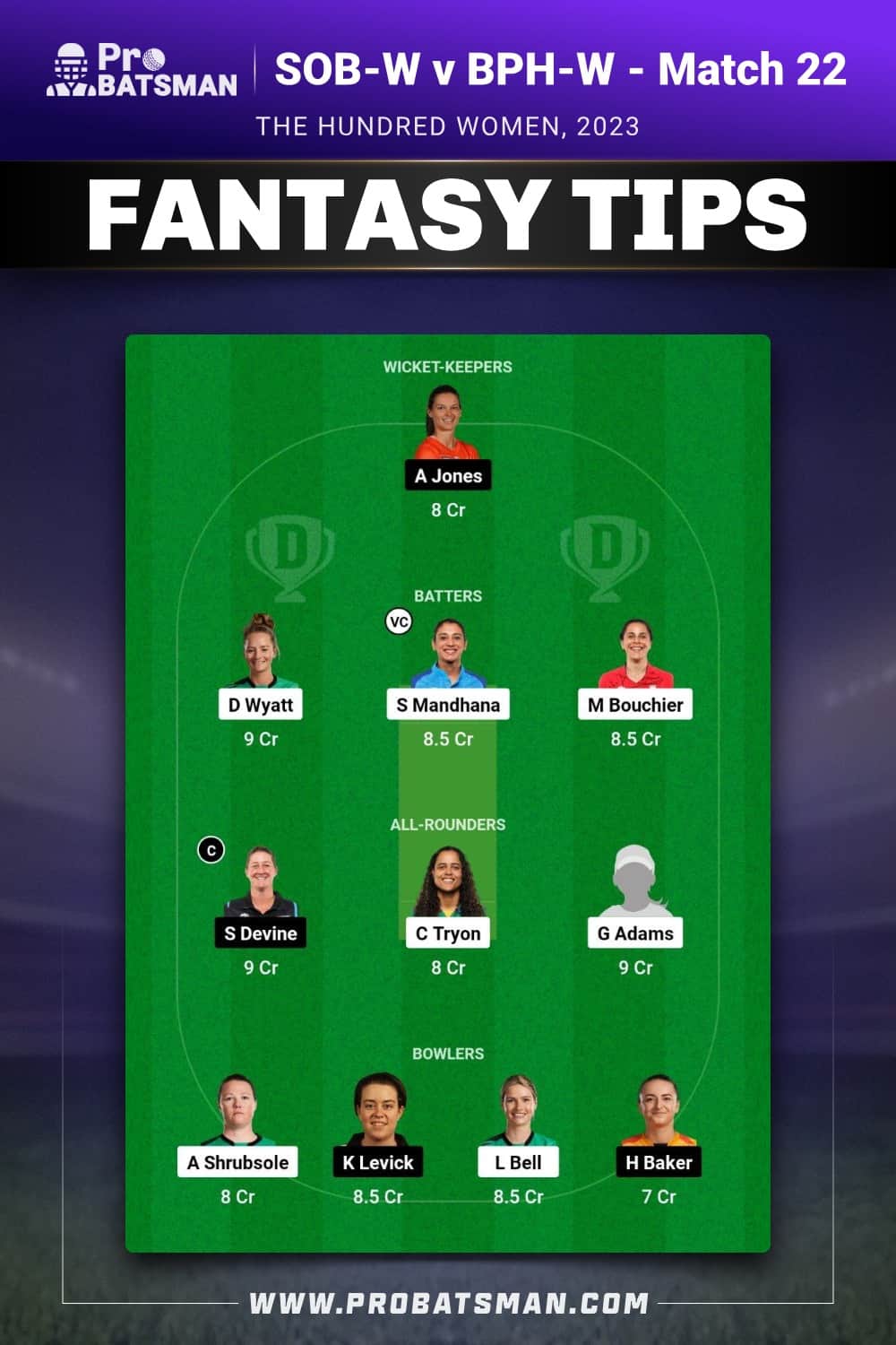 SOB-W vs BPH-W Dream11 Prediction - Fantasy Team 2 SOB-W vs BPH-W Dream11 Prediction - Fantasy Team 2