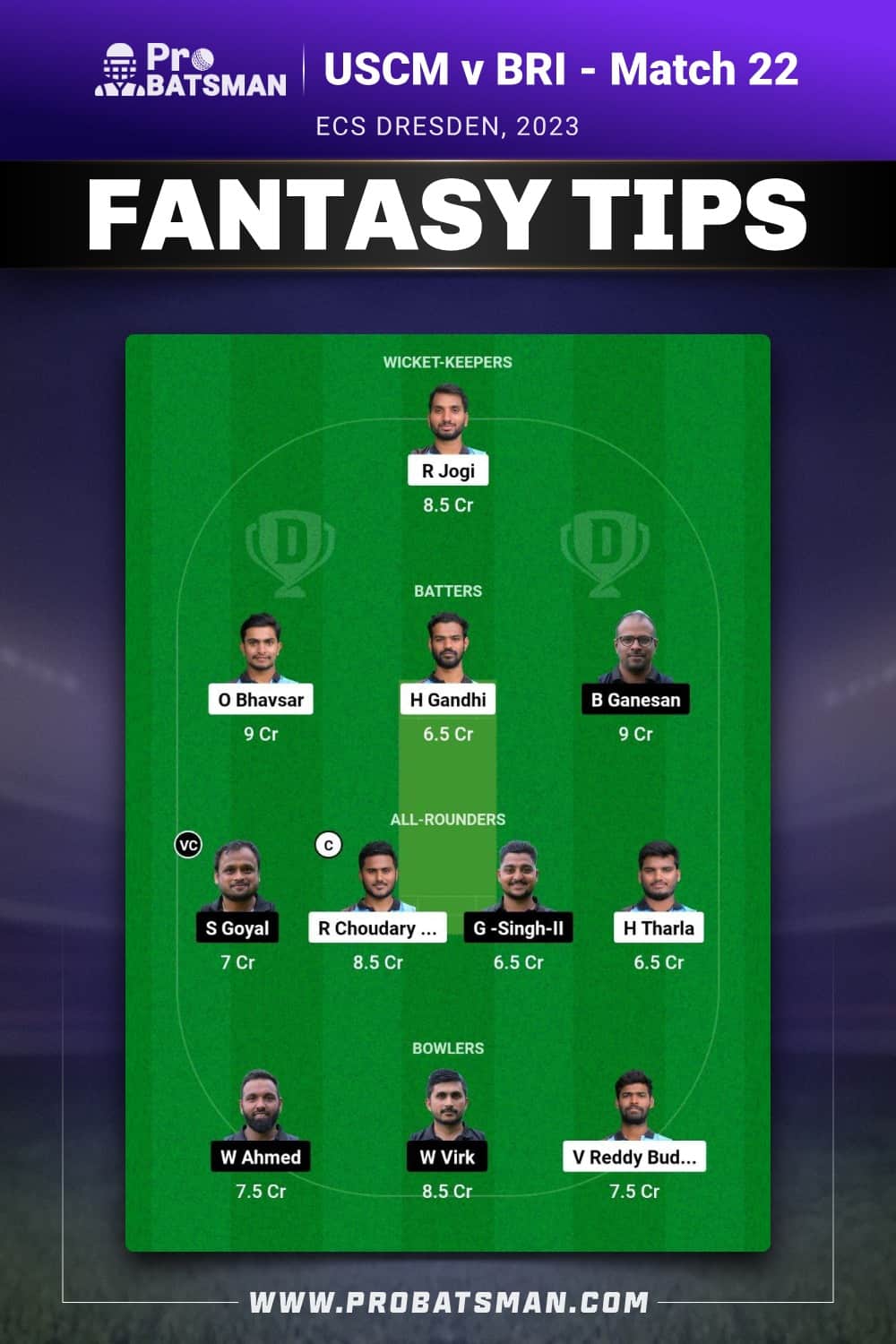 USCM vs BRI Dream11 Prediction - Fantasy Team 1 USCM vs BRI Dream11 Prediction - Fantasy Team 1