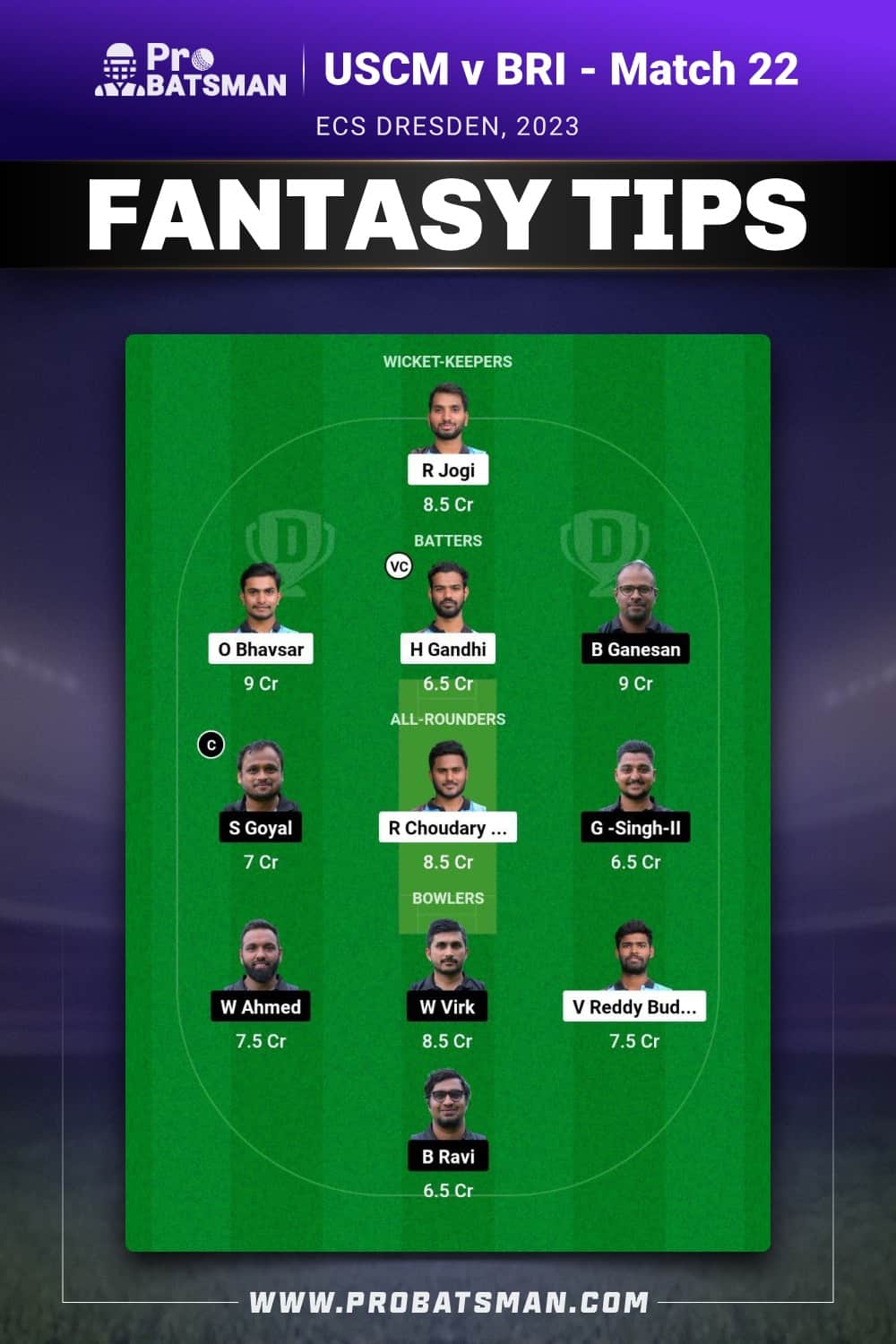 USCM vs BRI Dream11 Prediction - Fantasy Team 2 USCM vs BRI Dream11 Prediction - Fantasy Team 2