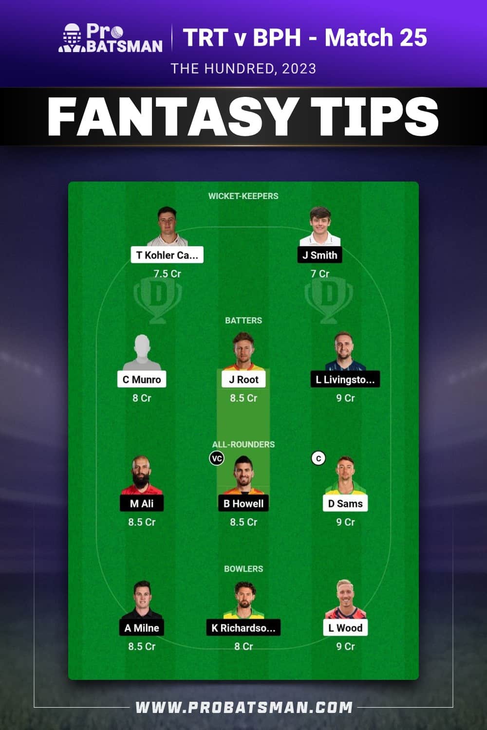 TRT vs BPH Dream11 Prediction - Fantasy Team 1 TRT vs BPH Dream11 Prediction - Fantasy Team 1