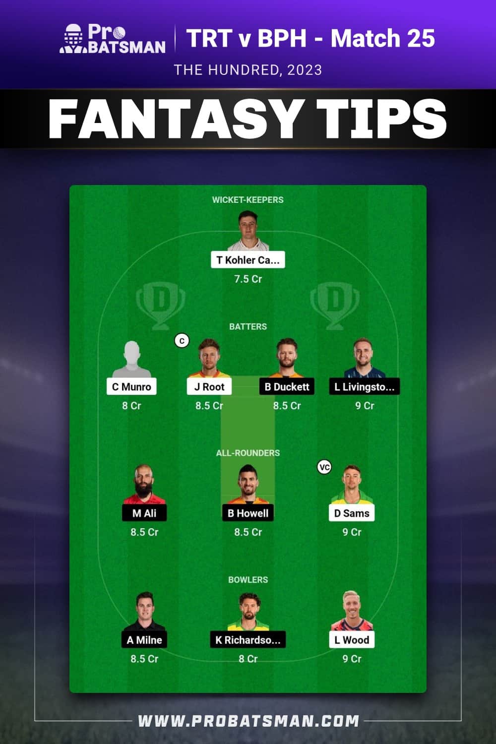 TRT vs BPH Dream11 Prediction - Fantasy Team 2 TRT vs BPH Dream11 Prediction - Fantasy Team 2