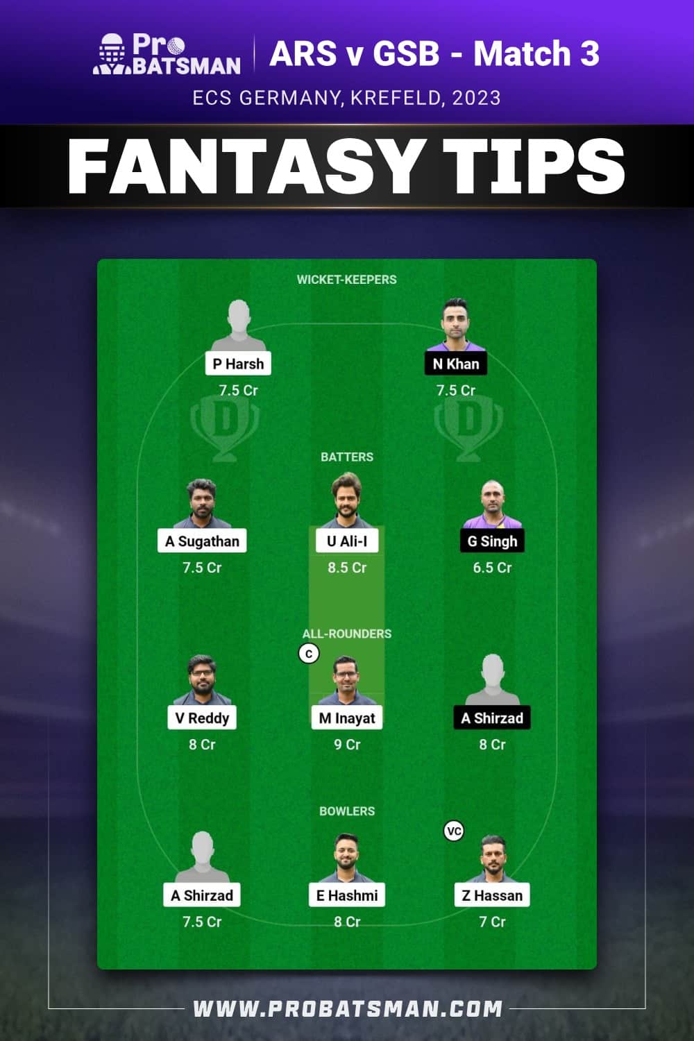 ARS vs GSB Dream11 Prediction - Fantasy Team 1 ARS vs GSB Dream11 Prediction - Fantasy Team 1