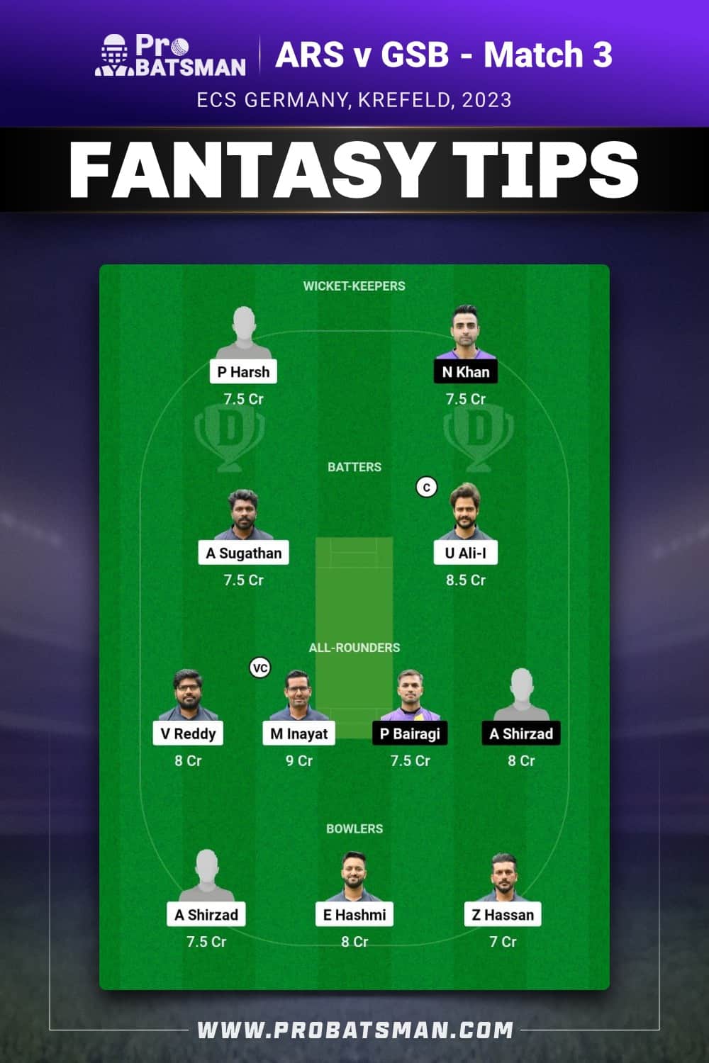 ARS vs GSB Dream11 Prediction - Fantasy Team 2 ARS vs GSB Dream11 Prediction - Fantasy Team 2