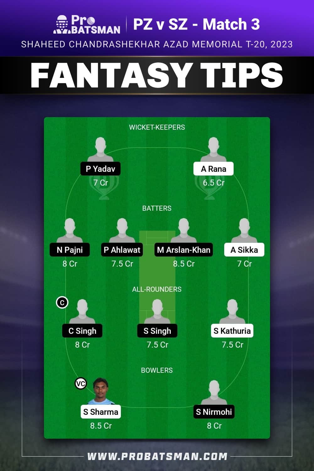 PZ vs SZ Dream11 Prediction - Fantasy Team 1 PZ vs SZ Dream11 Prediction - Fantasy Team 1