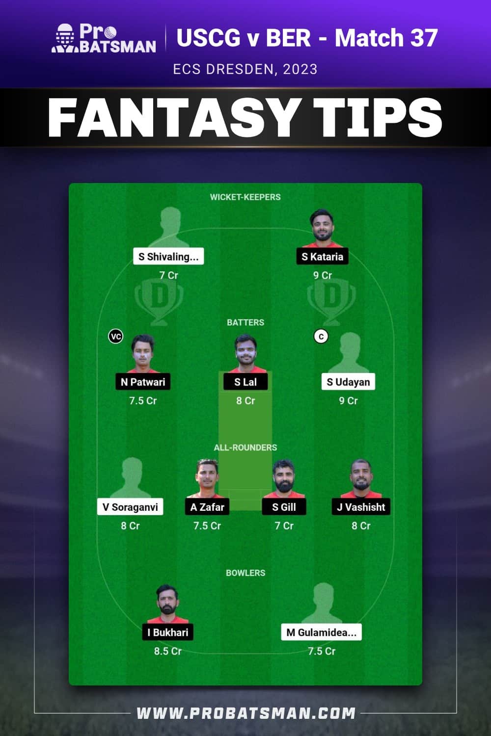 USGC vs BER Dream11 Prediction - Fantasy Team 1