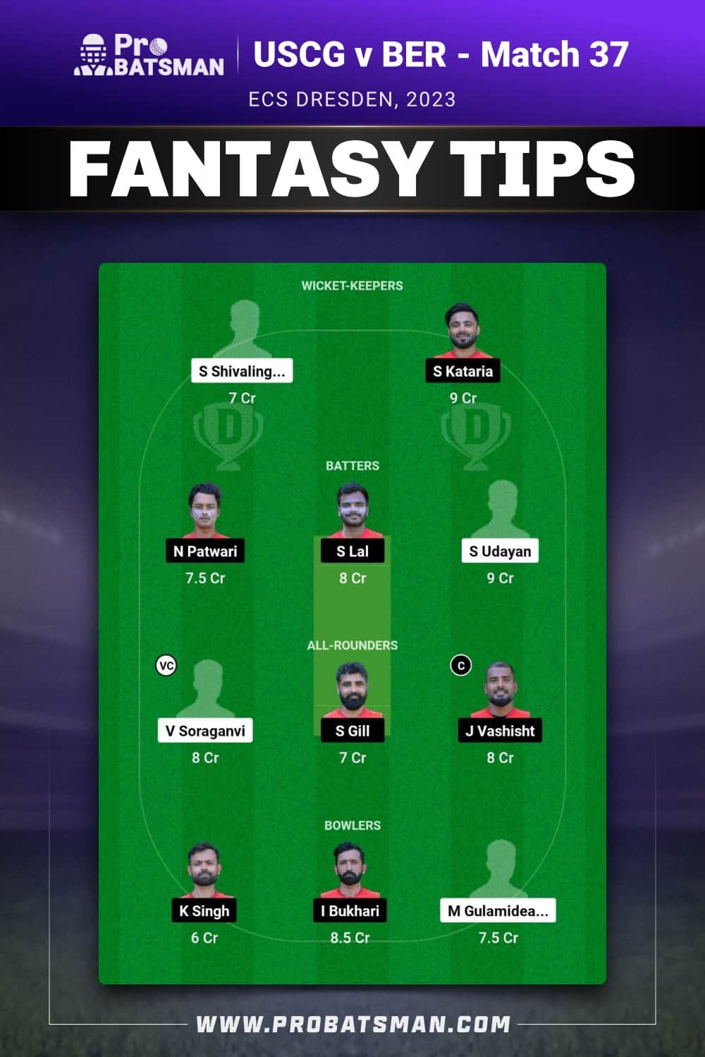 USGC vs BER Dream11 Prediction - Fantasy Team 2