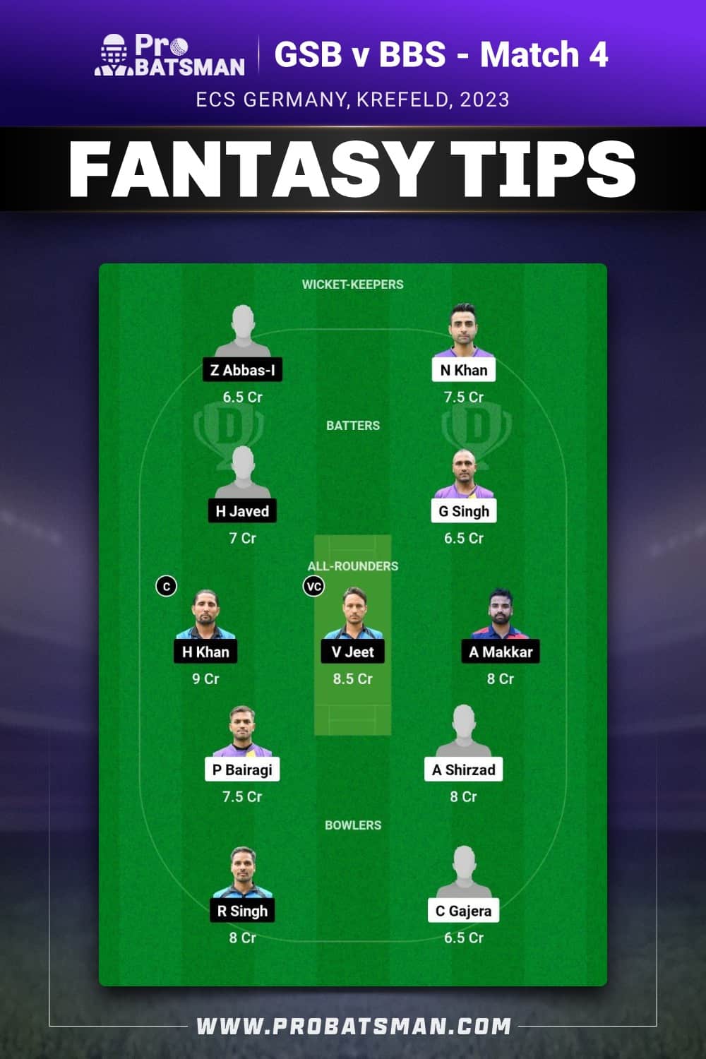 GSB vs BBS Dream11 Prediction - Fantasy Team 1 GSB vs BBS Dream11 Prediction - Fantasy Team 1