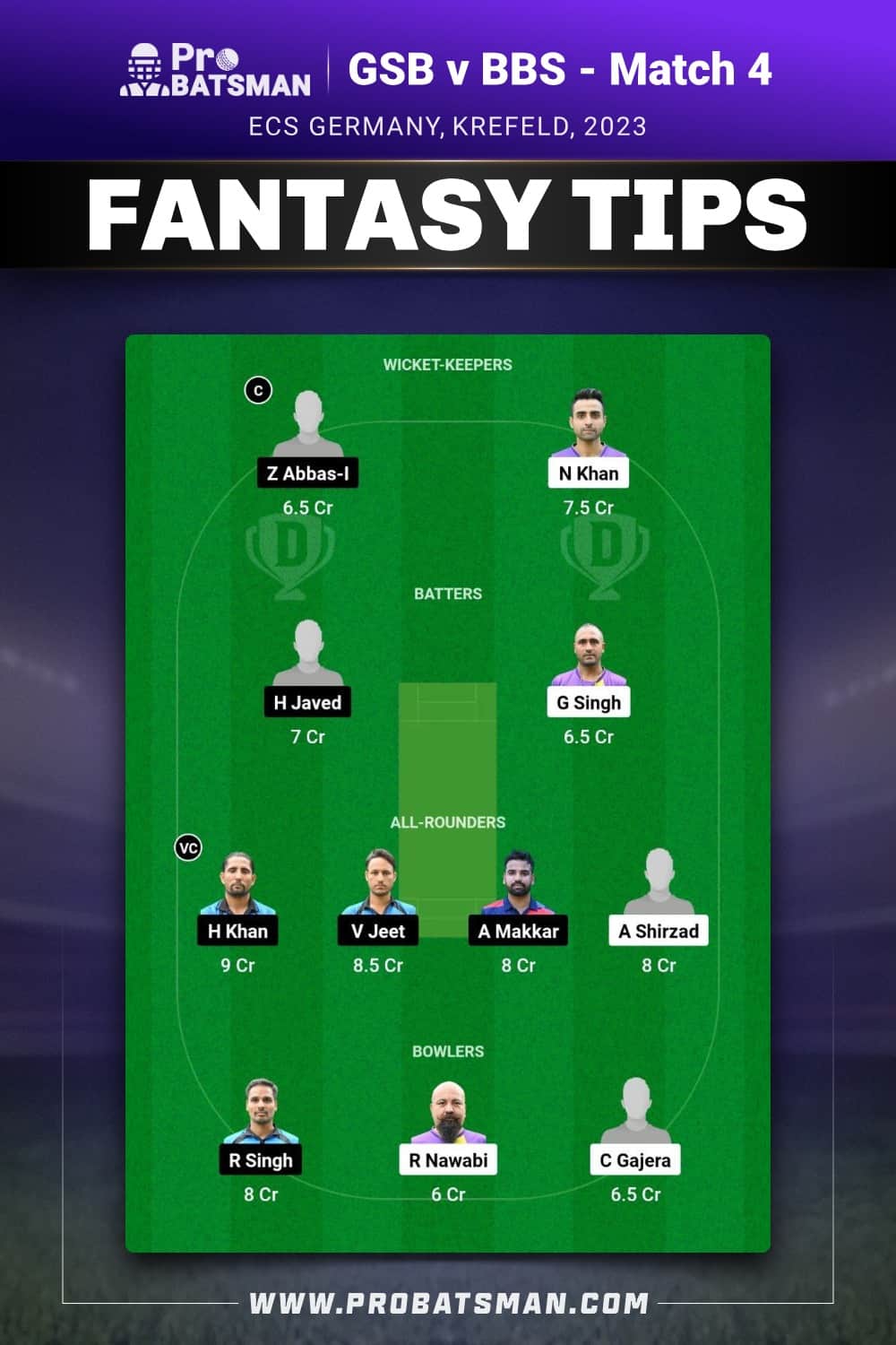 GSB vs BBS Dream11 Prediction - Fantasy Team 2 GSB vs BBS Dream11 Prediction - Fantasy Team 2