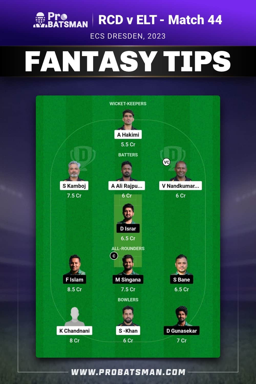 RCD vs ELT Dream11 Prediction - Fantasy Team 2