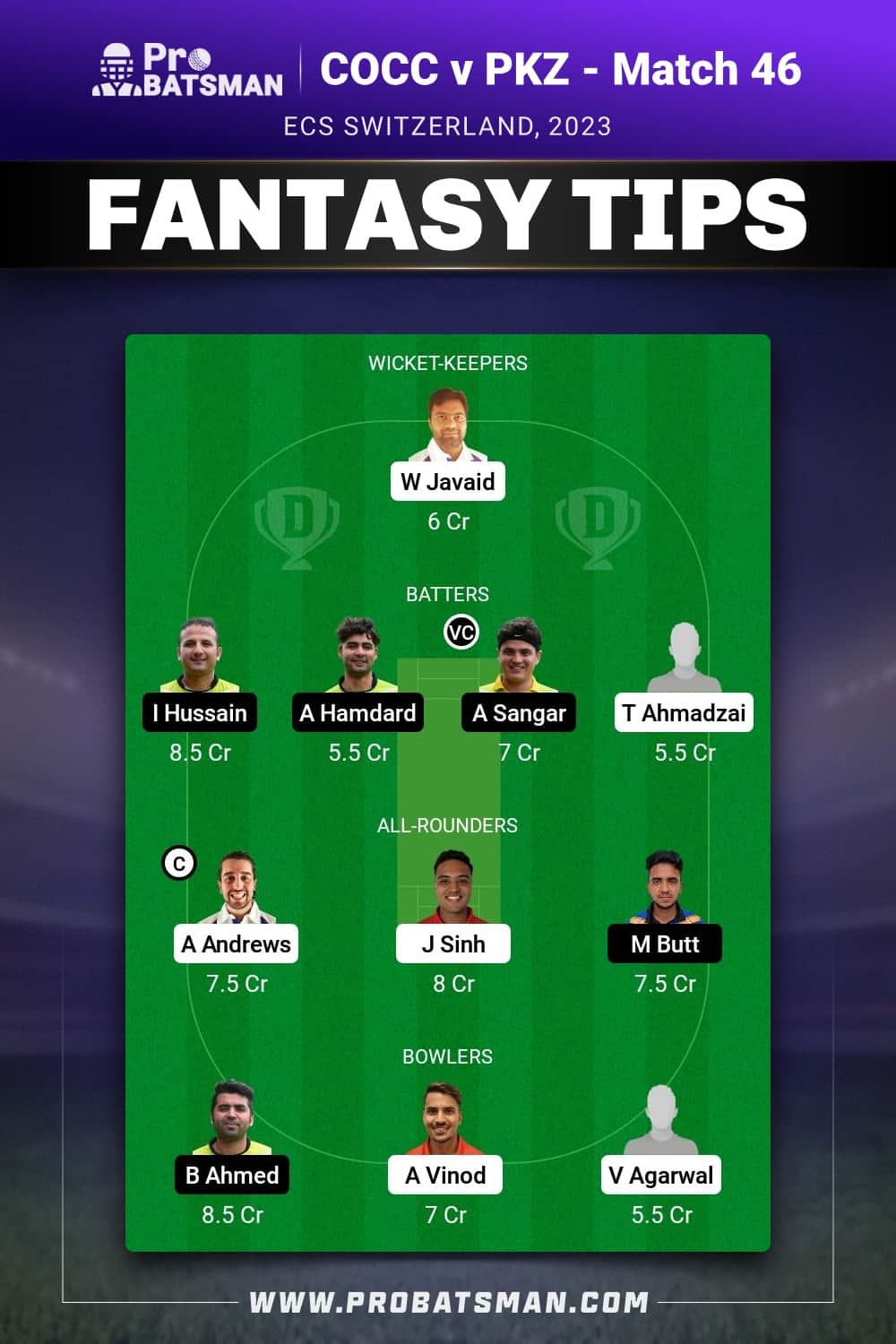 COCC vs PKZ Dream11 Prediction - Fantasy Team 1 COCC vs PKZ Dream11 Prediction - Fantasy Team 1