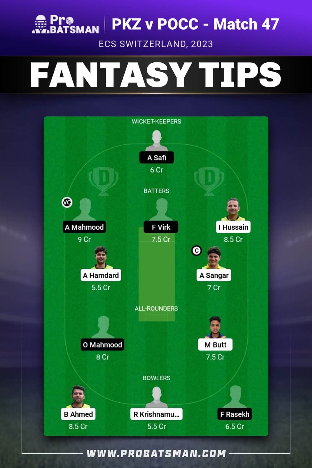 PKZ vs POCC Dream11 Prediction - Fantasy Team 1 PKZ vs POCC Dream11 Prediction - Fantasy Team 1