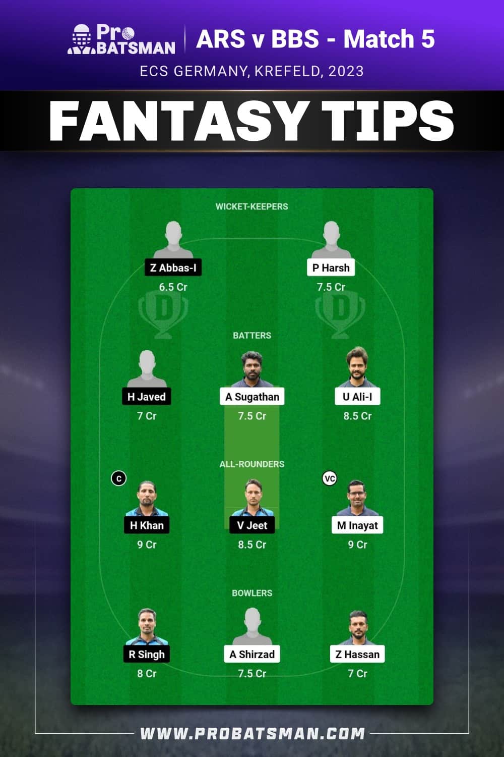 ARS vs BBS Dream11 Prediction - Fantasy Team 1 ARS vs BBS Dream11 Prediction - Fantasy Team 1