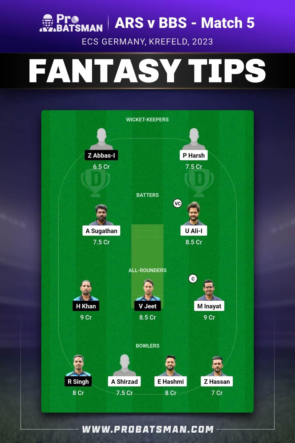 ARS vs BBS Dream11 Prediction - Fantasy Team 2 ARS vs BBS Dream11 Prediction - Fantasy Team 2