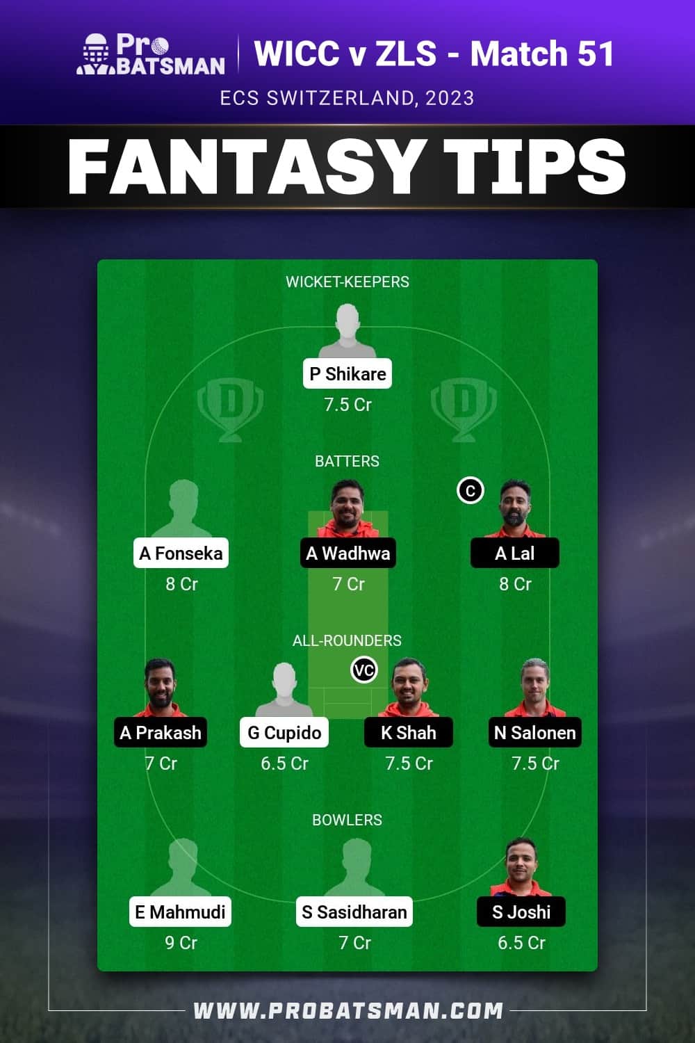WICC vs ZLS Dream11 Prediction - Fantasy Team 2 WICC vs ZLS Dream11 Prediction - Fantasy Team 2