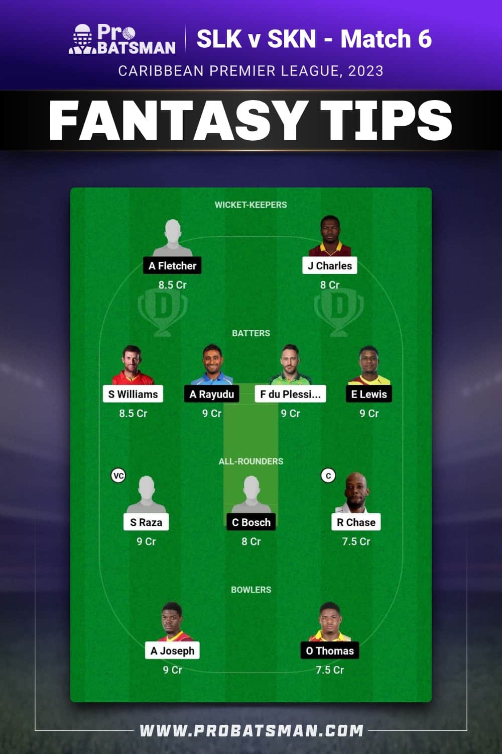 SLK vs SKN Dream11 Prediction - Fantasy Team 1 SLK vs SKN Dream11 Prediction - Fantasy Team 1