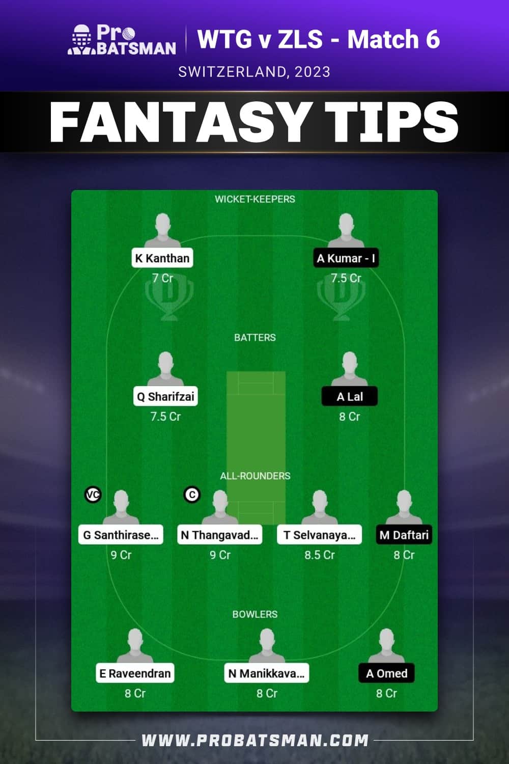 WTG vs ZLS Dream11 Prediction - Fantasy Team 1 WTG vs ZLS Dream11 Prediction - Fantasy Team 1