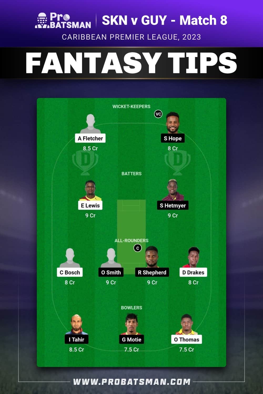 SKN vs GUY Dream11 Prediction With Stats, Pitch Report & Player Record of CPL, 2023 For Match 8