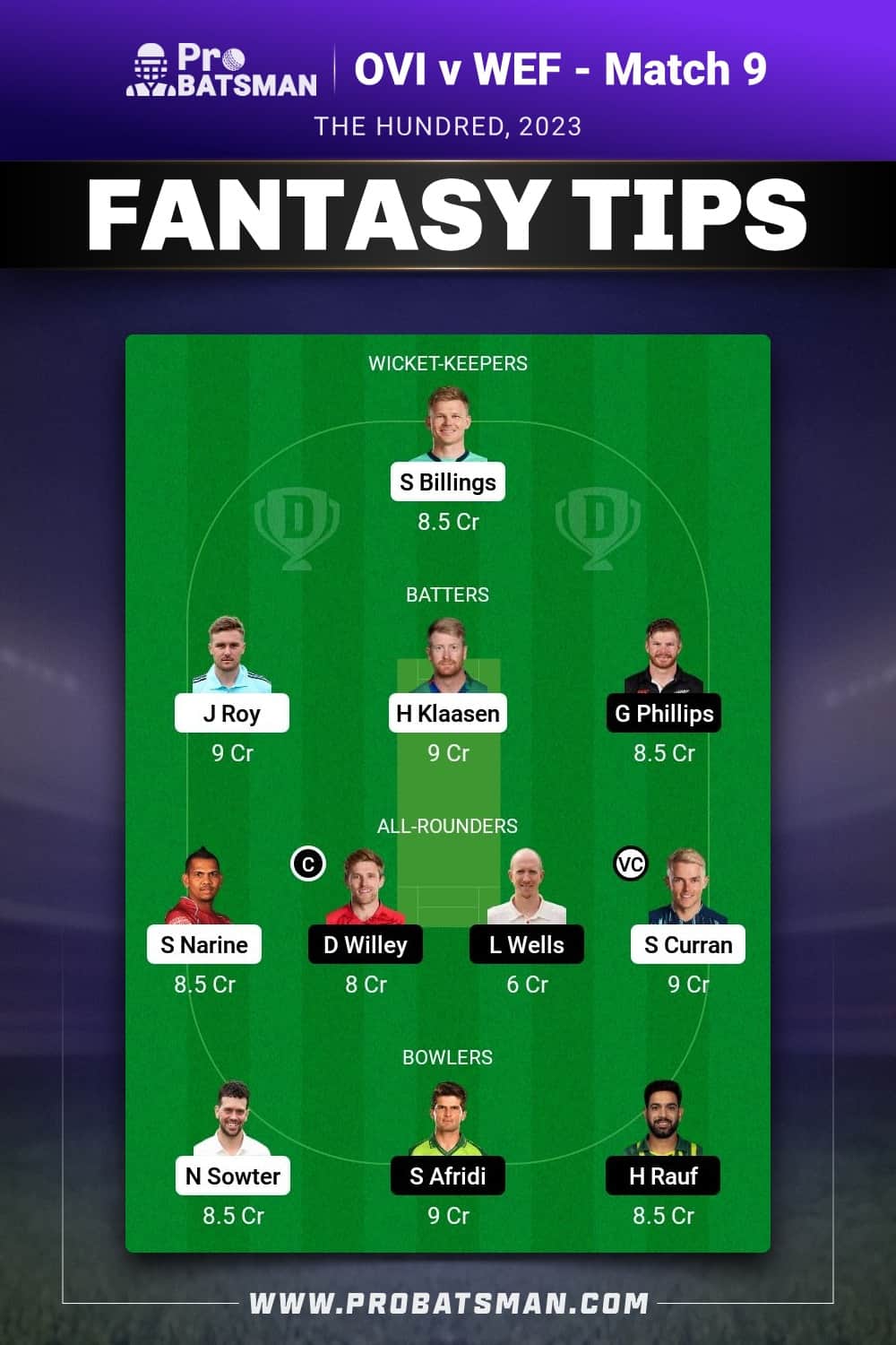 OVI vs WEF Dream11 Prediction - Fantasy Team 1