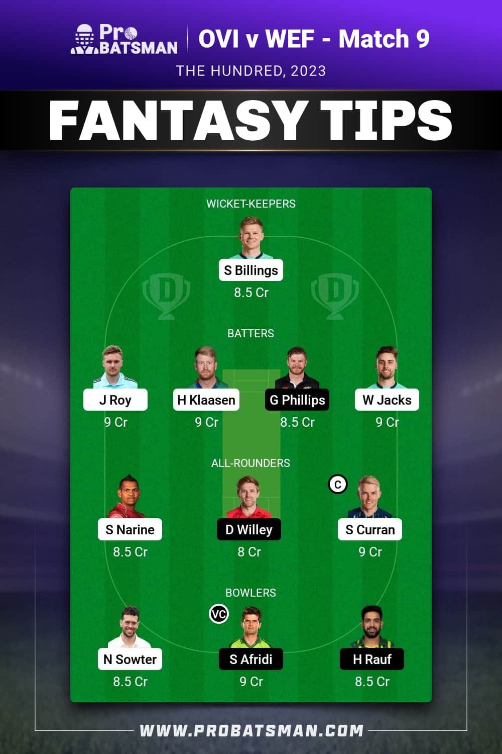 OVI vs WEF Dream11 Prediction - Fantasy Team 2